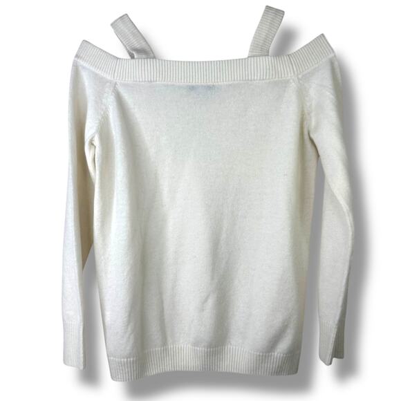 SWTR Cream Merino Wool Cashmere Cold Shoulder Pullover Ribbed Sweater Small - Picture 5 of 6